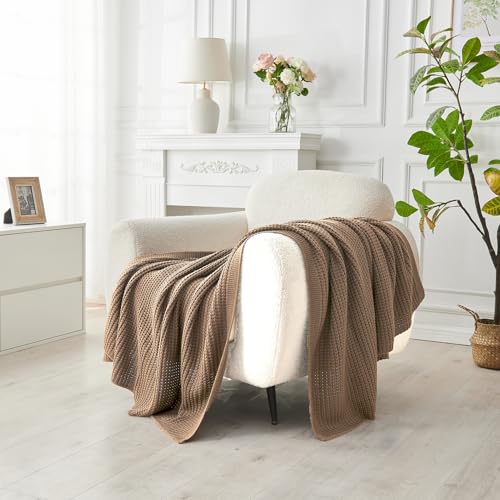 Douceur Light Brown Throw Blanket for Couch, Soft Chunky Cable Knit Throw Blanket, Classic Fisherman's Rib Stitch Pattern Throw for Living Room Gift, 60"X80" - Image 2