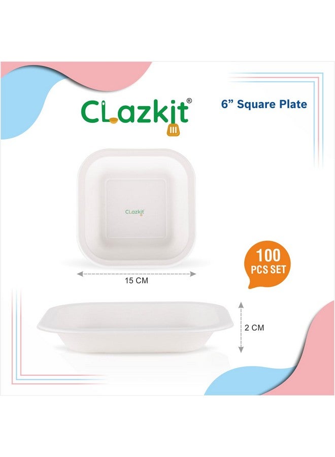 Clazkit 6 Inch Square Bagasse Plates (100 Pc) - Bamboo-Like Party Pack, Biodegradable Eco-Friendly Alternative to Plastic and Paper - Image 2