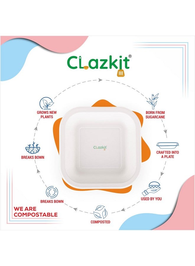 Clazkit 6 Inch Square Bagasse Plates (100 Pc) - Bamboo-Like Party Pack, Biodegradable Eco-Friendly Alternative to Plastic and Paper - Image 3