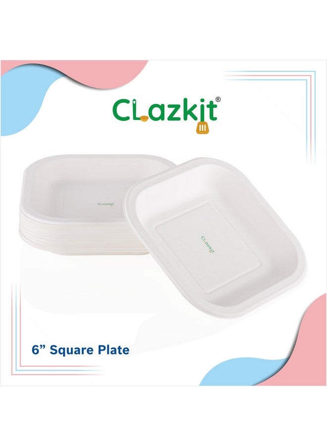 Clazkit 6 Inch Square Bagasse Plates (100 Pc) - Bamboo-Like Party Pack, Biodegradable Eco-Friendly Alternative to Plastic and Paper - Image 5
