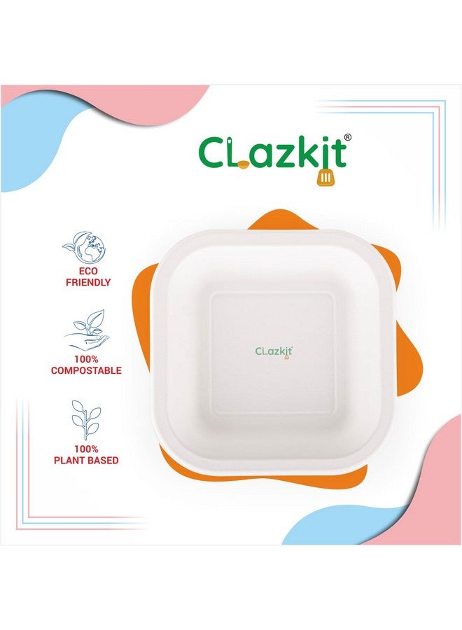 Clazkit 6 Inch Square Bagasse Plates (100 Pc) - Bamboo-Like Party Pack, Biodegradable Eco-Friendly Alternative to Plastic and Paper - Image 4