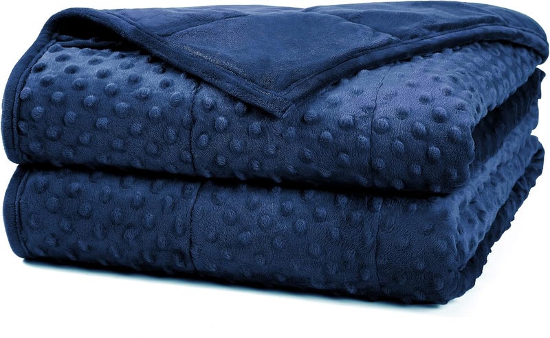 Alomidds بطانية مزودة بوزن من Alomidds (أبعاد 48" x 72"، وزن 20 رطل، مقاس توأم - لون أزرق داكن)، مريحة ومنعشة، مصنوعة من قطن متنفس مع خرز زجاجي - Image 1