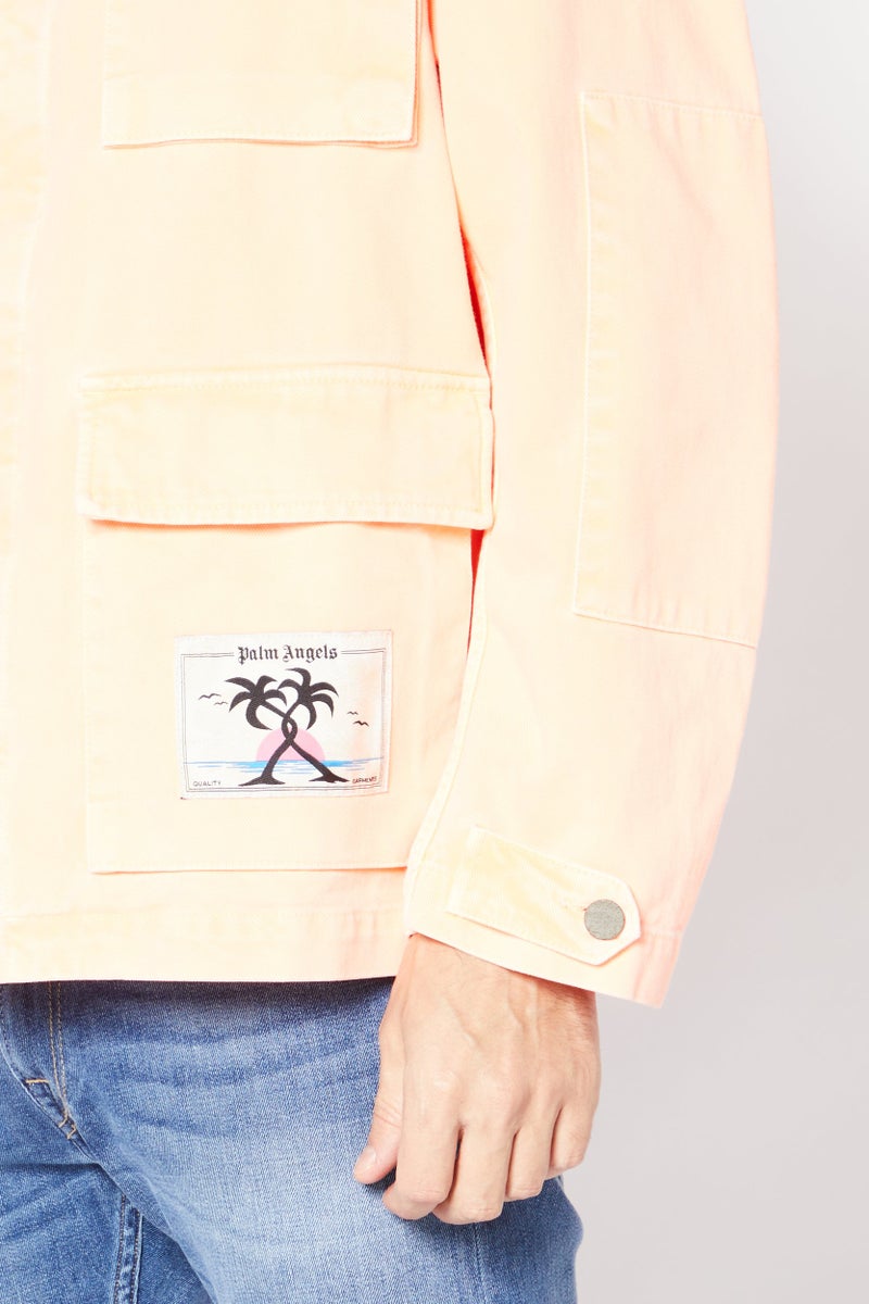Palm Angels Men Plain Denim Jacket, Orange - Image 3