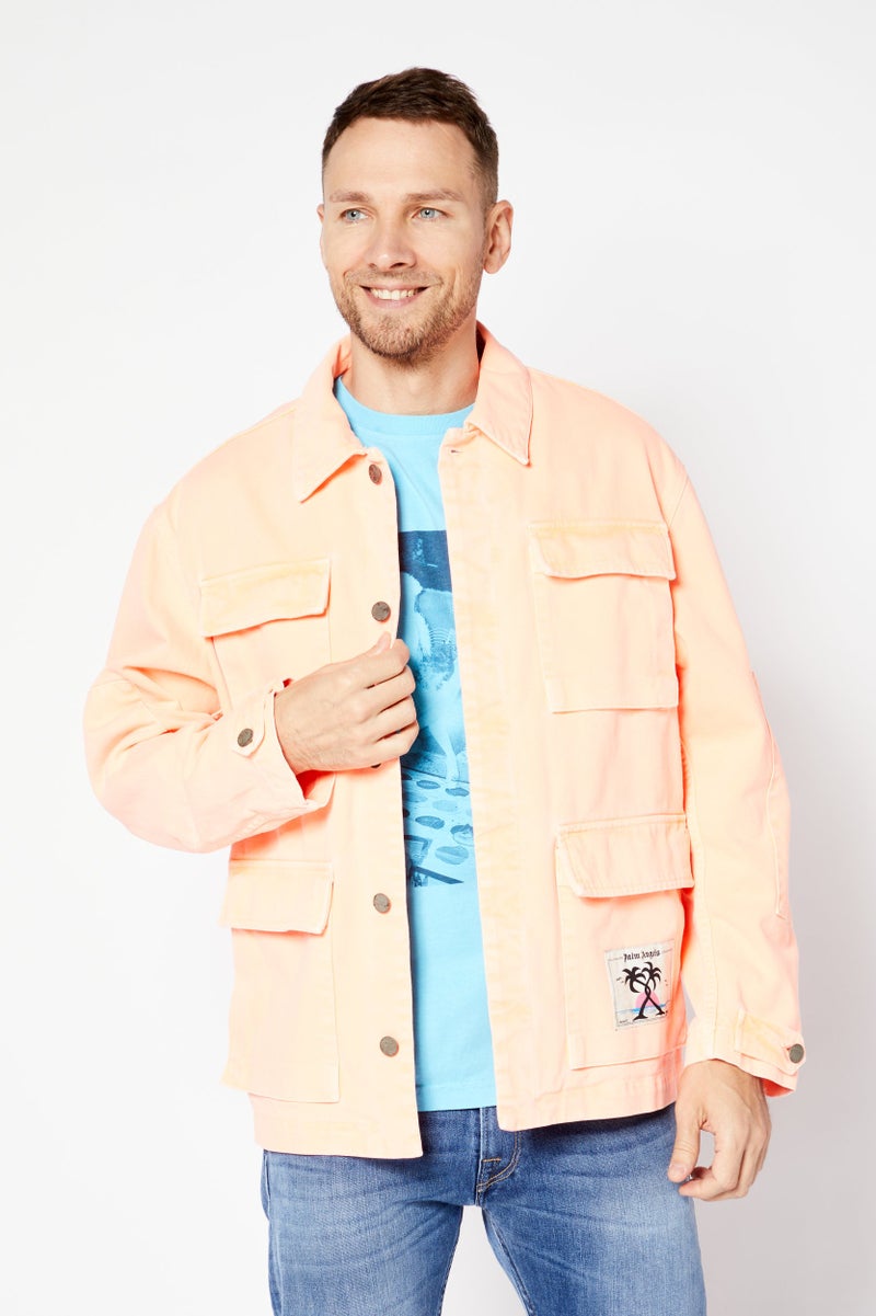 Palm Angels Men Plain Denim Jacket, Orange - Image 1