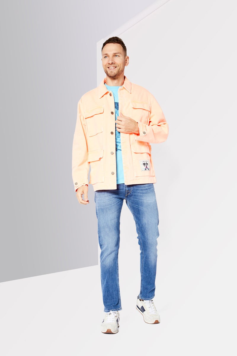 Palm Angels Men Plain Denim Jacket, Orange - Image 2