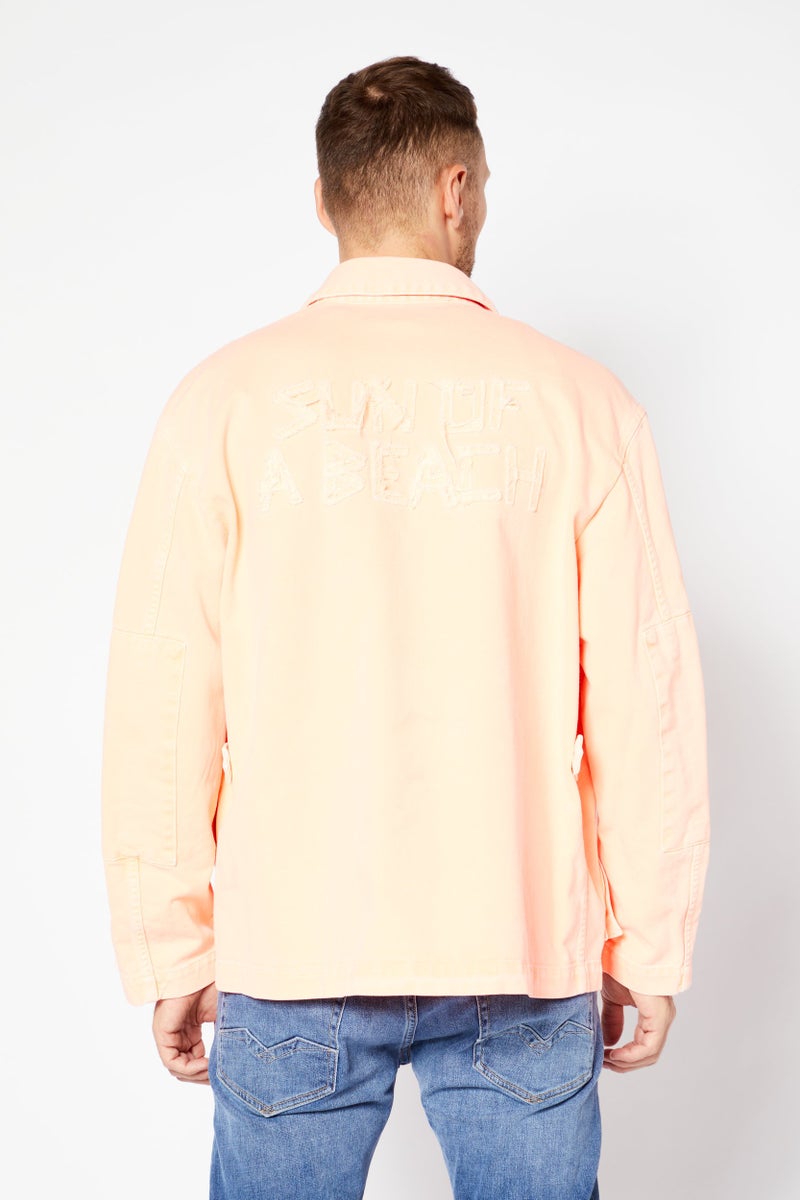 Palm Angels Men Plain Denim Jacket, Orange - Image 4