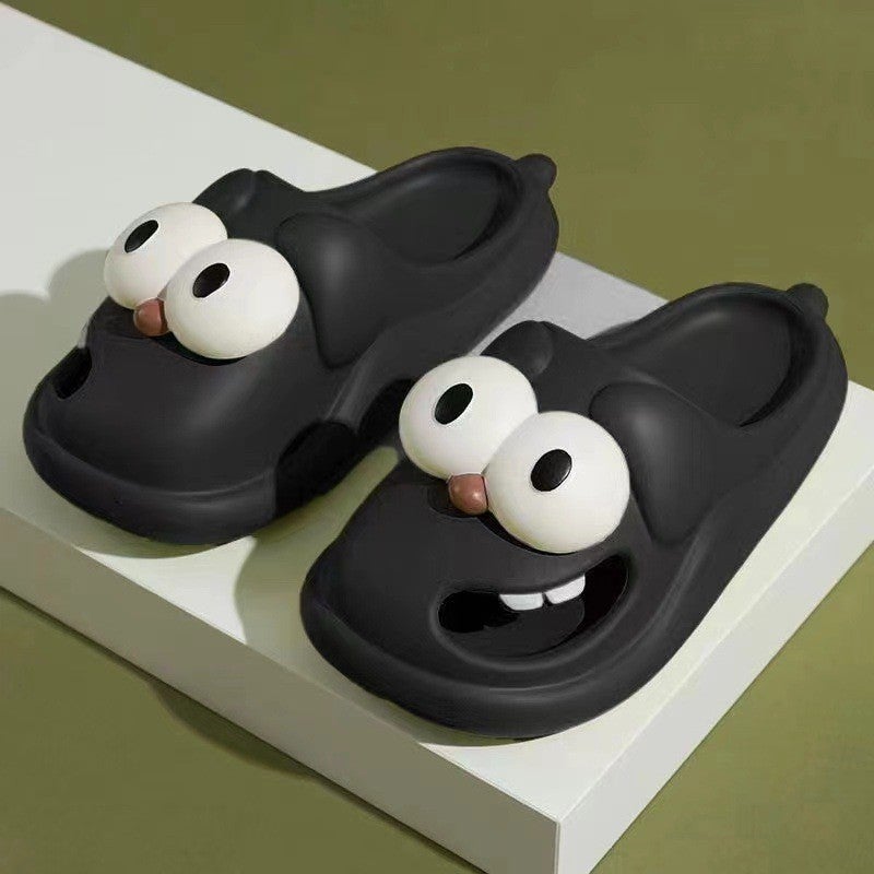 2024 Cartoon Big Eye Dog Slippers for Women Black - Image 1