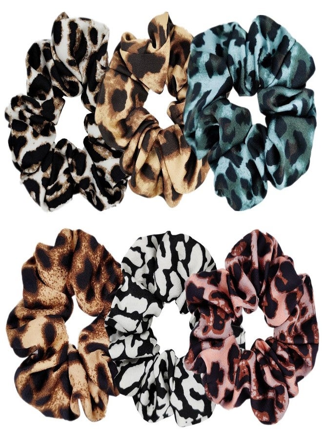 Sufermoe 6 Pcs Satin Silk Hair Scrunchies for Women and Girls, 4.5 inch, Leopard color - Image 1