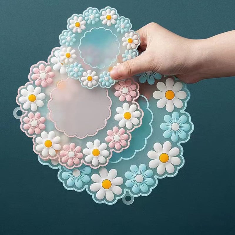 Sugalsu Silicone Placemats, Daisy Flower Shape Heat Resistant Trivets Pot Holder Mats, Cup Potholders, Pot Holders, Non-Slip Insulation Hot Pads for Kitchen (Blue-Big,Medium,Small, Set of 6) - Image 4