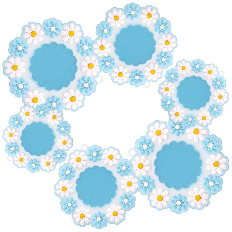Sugalsu Silicone Placemats, Daisy Flower Shape Heat Resistant Trivets Pot Holder Mats, Cup Potholders, Pot Holders, Non-Slip Insulation Hot Pads for Kitchen (Blue-Big,Medium,Small, Set of 6) - Image 1