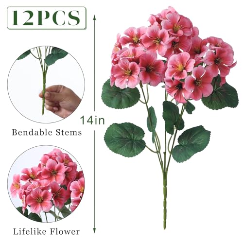 GLIDLION 12 Bundles Artificial Geranium Flowers for Spring Summer Decor, UV-Resistant Fake Plants Realistic Faux Silk Bouquets for Front Door Farmhouse Garden Porch Home Outdoor Decor (Peach Pink) - Image 5