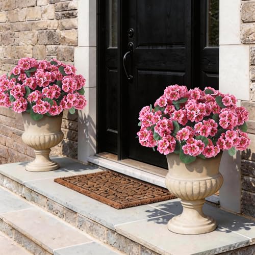 GLIDLION 12 Bundles Artificial Geranium Flowers for Spring Summer Decor, UV-Resistant Fake Plants Realistic Faux Silk Bouquets for Front Door Farmhouse Garden Porch Home Outdoor Decor (Peach Pink) - Image 3