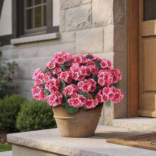 GLIDLION 12 Bundles Artificial Geranium Flowers for Spring Summer Decor, UV-Resistant Fake Plants Realistic Faux Silk Bouquets for Front Door Farmhouse Garden Porch Home Outdoor Decor (Peach Pink) - Image 2