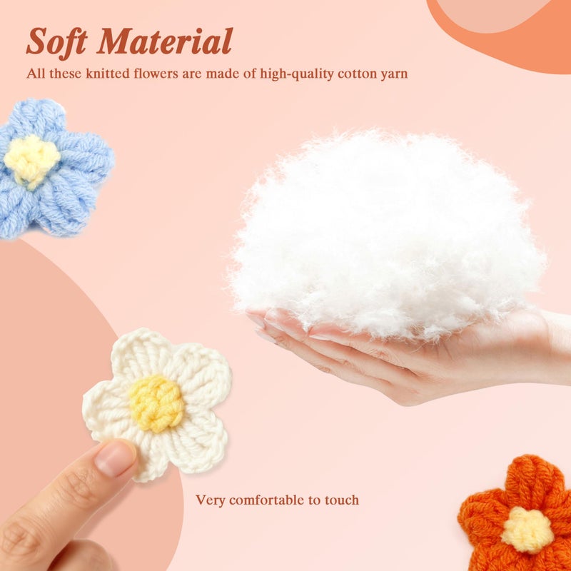 BDS-HOME 105Pcs Crochet Flowers Knitted Yarn Flower Handmade Multicolored Crocheted Floral for Crafts Embellishments DIY Hair Headbands Hats Clothing Sew/Iron On Patches Decoration (15colors) - Image 5