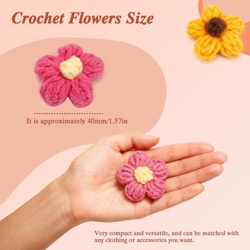 BDS-HOME 105Pcs Crochet Flowers Knitted Yarn Flower Handmade Multicolored Crocheted Floral for Crafts Embellishments DIY Hair Headbands Hats Clothing Sew/Iron On Patches Decoration (15colors) - Image 2