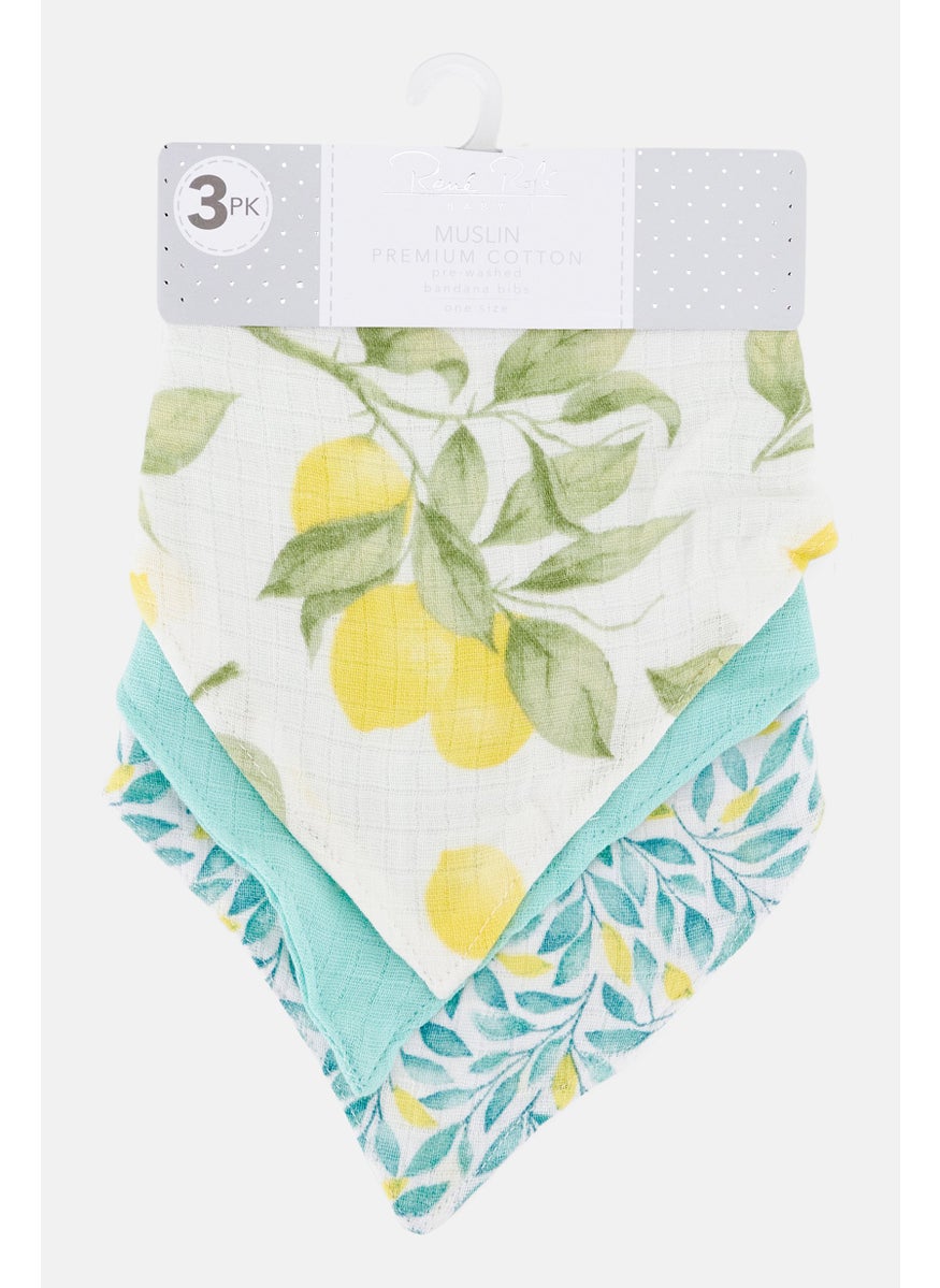 Rene Rofe Toddlers 3 Pieces of Textured Bandana Bibs, White/Aqua  - Image 1