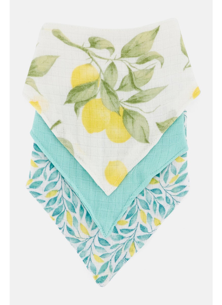 Rene Rofe Toddlers 3 Pieces of Textured Bandana Bibs, White/Aqua  - Image 2