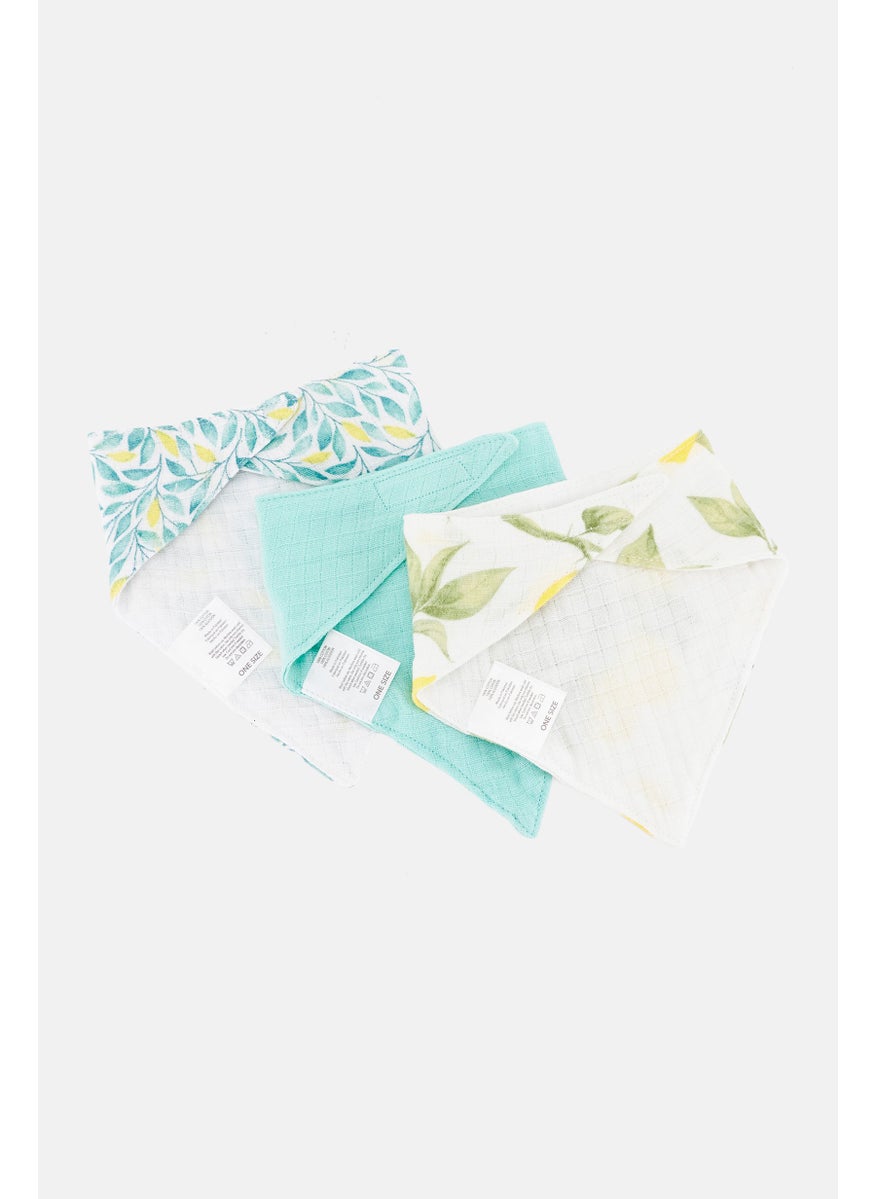 Rene Rofe Toddlers 3 Pieces of Textured Bandana Bibs, White/Aqua  - Image 4