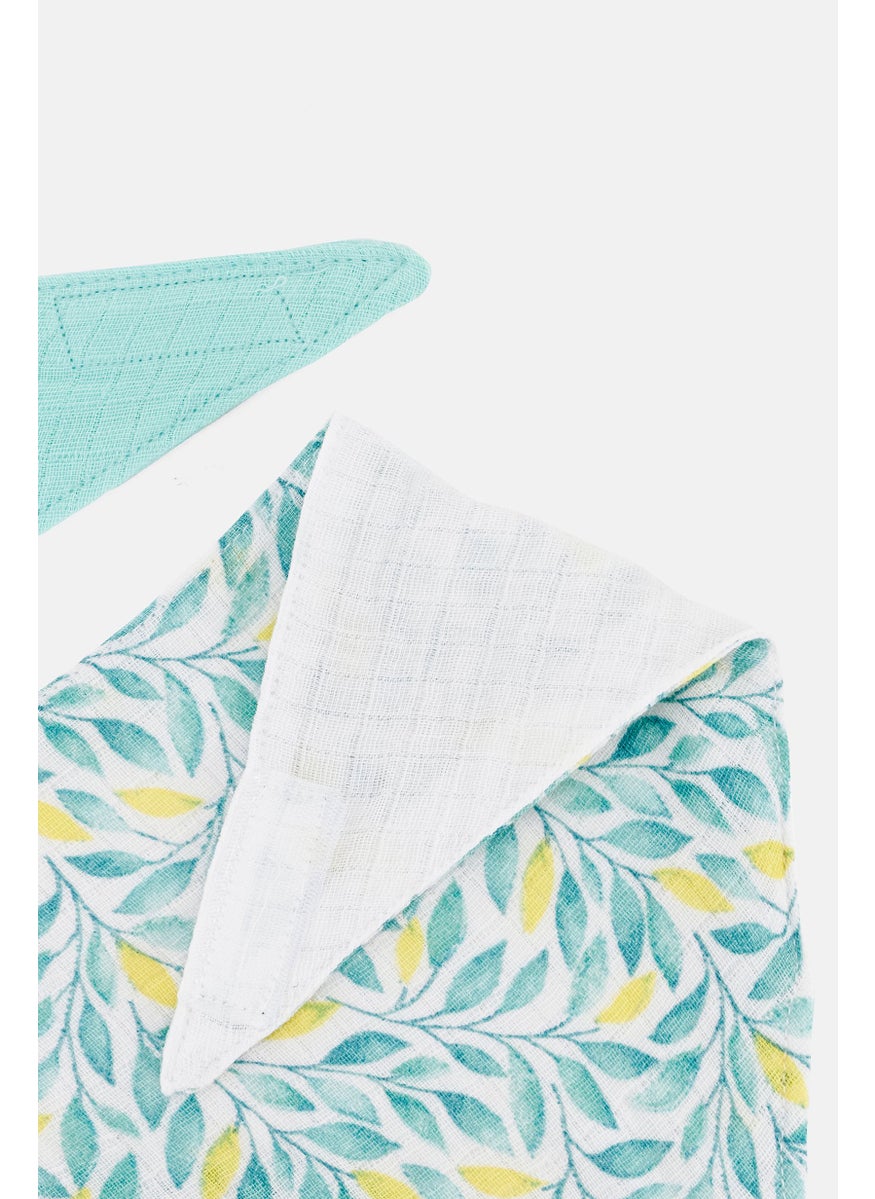 Rene Rofe Toddlers 3 Pieces of Textured Bandana Bibs, White/Aqua  - Image 5