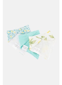 Rene Rofe Toddlers 3 Pieces of Textured Bandana Bibs, White/Aqua  - Image 4