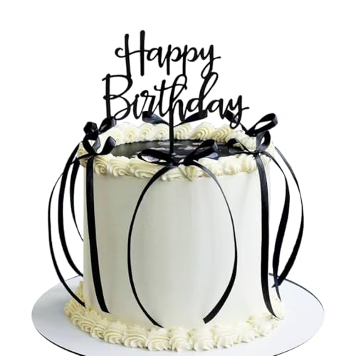 DiDida Bow Cake Topper Ribbion with Happy Birthday sign Coquette Themed Party Black Vintage for Heart Cake Vintage Cake - Image 4