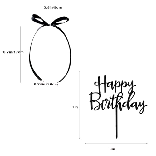 DiDida Bow Cake Topper Ribbion with Happy Birthday sign Coquette Themed Party Black Vintage for Heart Cake Vintage Cake - Image 3