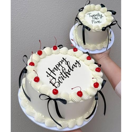 DiDida Bow Cake Topper Ribbion with Happy Birthday sign Coquette Themed Party Black Vintage for Heart Cake Vintage Cake - Image 5