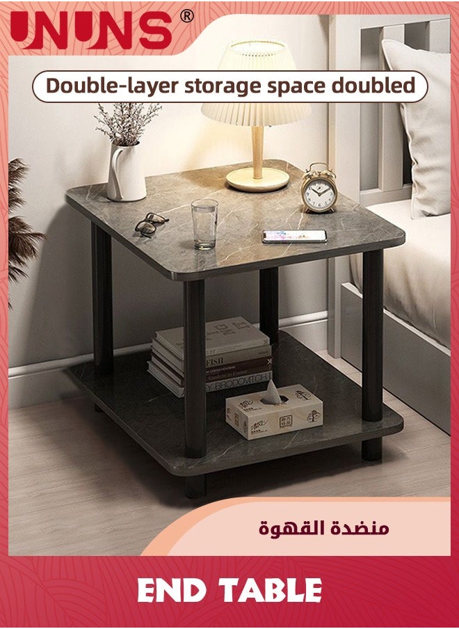 UNUNS 2-Tier Side Table,Wooden Wooden Nightstand,Bedside Sofa Table For Small Space,Living Room,Bed Room  - Image 2