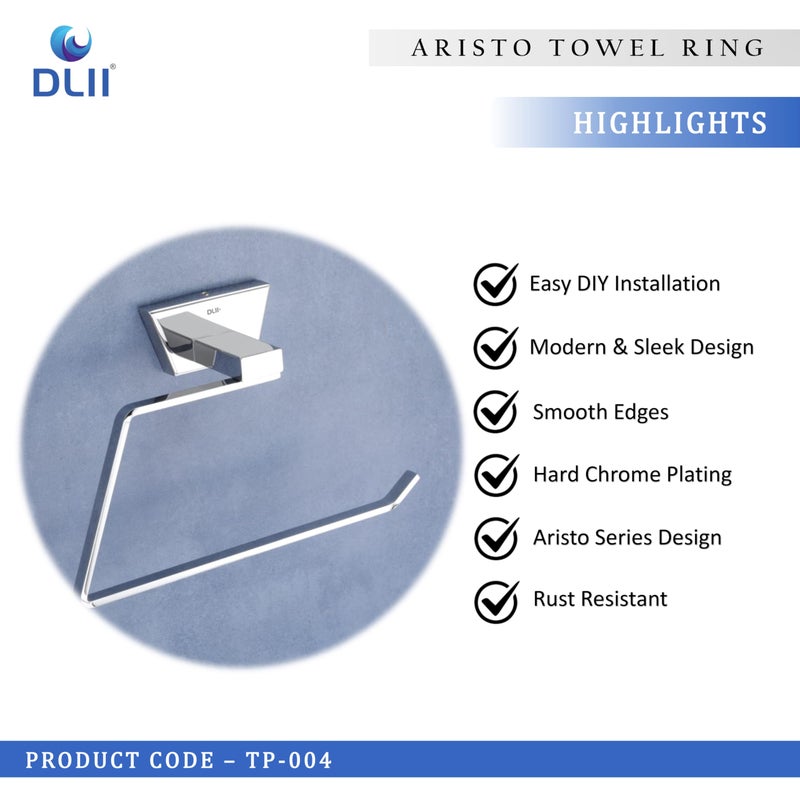 DLII® Aristo Towel Ring - Stainless Steel 304 Grade Towel Holder | Stylish & Durable Bathroom Accessory for Towels, Hand Towels & Washcloths | Modern & Rust-Resistant Design - Image 4