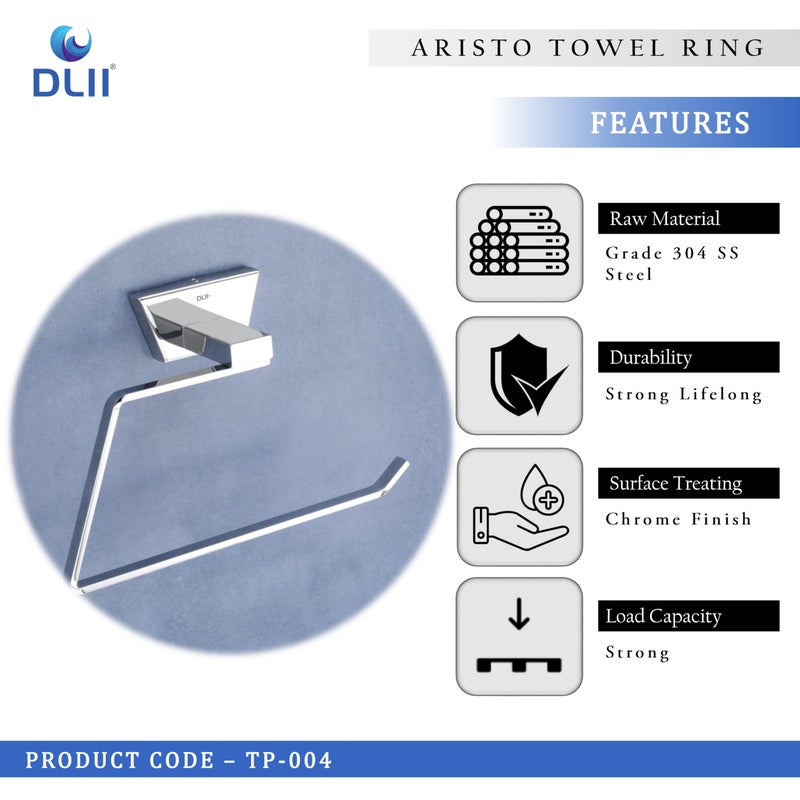 DLII® Aristo Towel Ring - Stainless Steel 304 Grade Towel Holder | Stylish & Durable Bathroom Accessory for Towels, Hand Towels & Washcloths | Modern & Rust-Resistant Design - Image 2