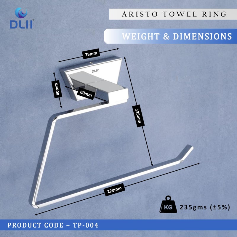 DLII® Aristo Towel Ring - Stainless Steel 304 Grade Towel Holder | Stylish & Durable Bathroom Accessory for Towels, Hand Towels & Washcloths | Modern & Rust-Resistant Design - Image 3