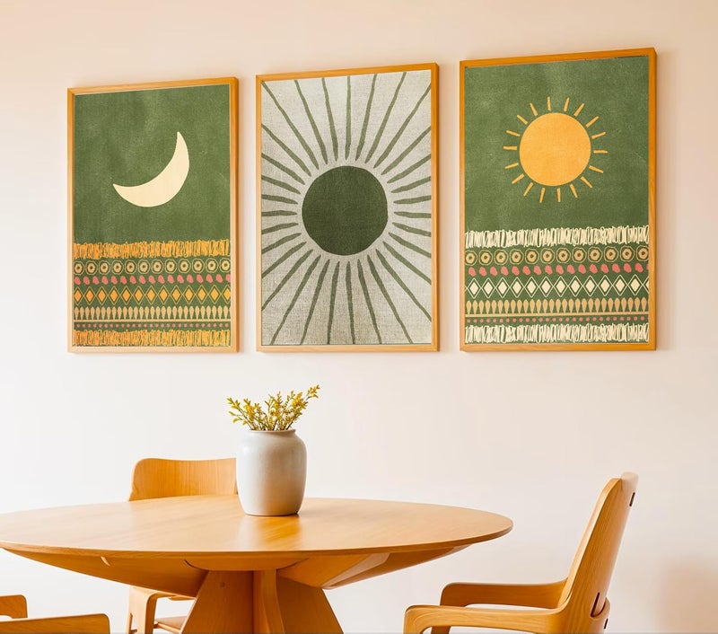 Gamya Boho wall Art Paintings Modern Art Framed Wall Painting for Living Room Bedroom - Wall Posters | Paintings with Frame Set of 3 (14x18 Inches) (Sun Moon) - Image 5