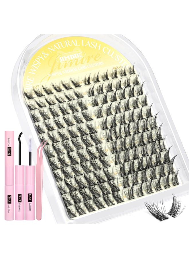 JIMIRE Lash Clusters Kit Wispy Lash Extension Kit 10-16MM Manga Eyelash Clusters Left Right DIY Eyelash Extension Kit with Lash Bond and Seal Soft D-Curly Lashes Clusters 132Pcs - Image 1