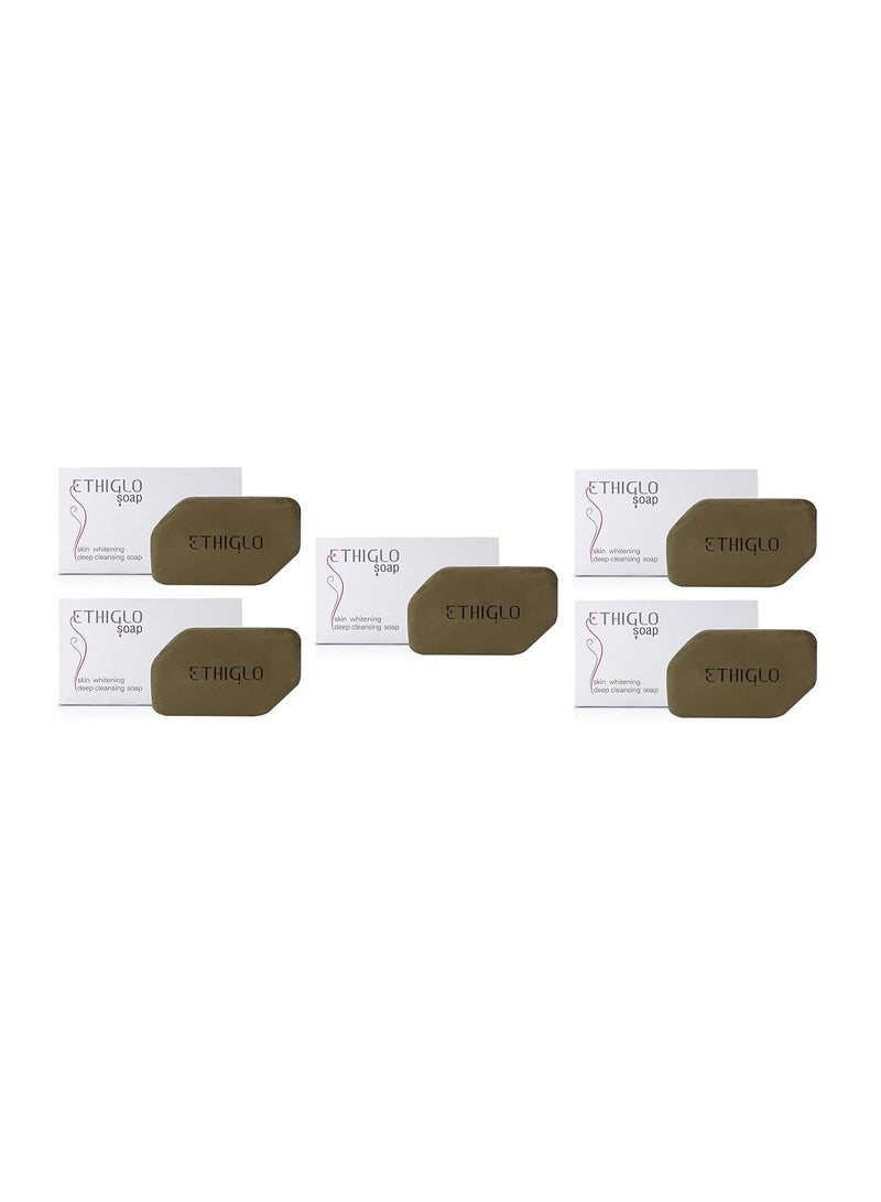 إيثيجلو صابون إيثيغلو للتنظيف العميق لجميع أنواع البشرة | يساعد على تقليل آثار حب الشباب، وبهتان البشرة، واسمرارها، وتصبغاتها | يترك البشرة ناعمة وملساء | عبوة من 5 قطع (75 غرام) - Image 1