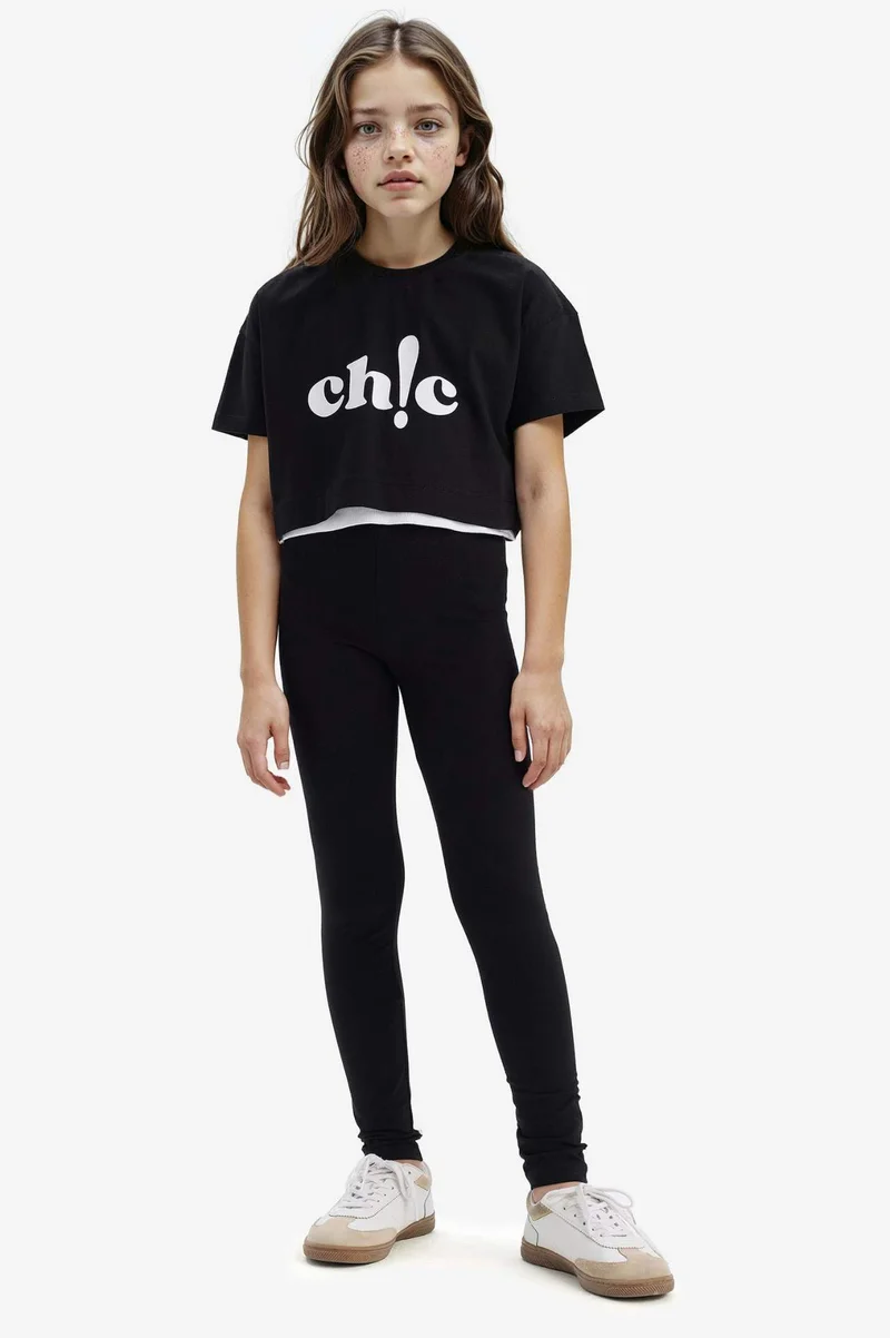ديفاكتو Girl Crew Neck Slogan Printed Short Sleeve T-shirt
