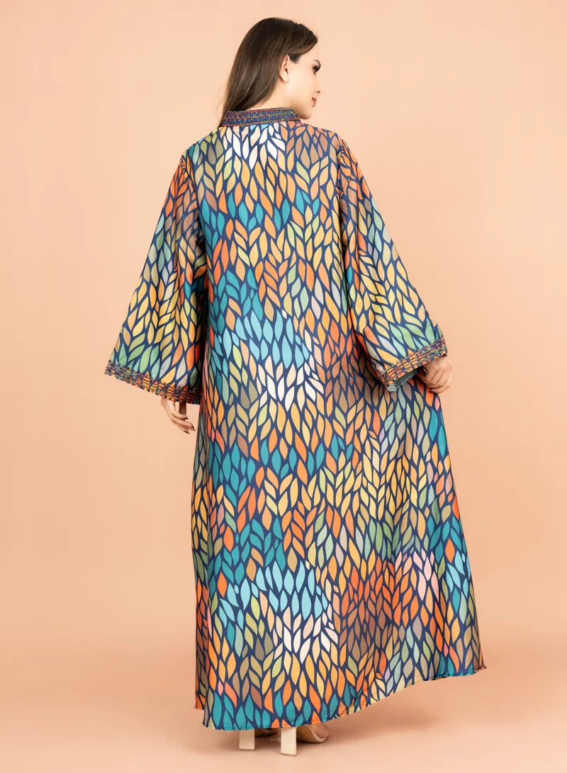 IKKXA Mandarin Collar Embroidered Jalabiya IK1013 Blue