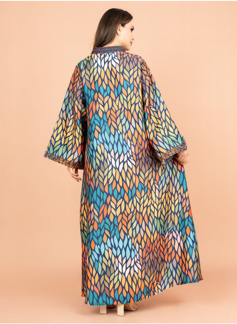 IKKXA Mandarin Collar Embroidered Jalabiya IK1013 Blue  - Image 4