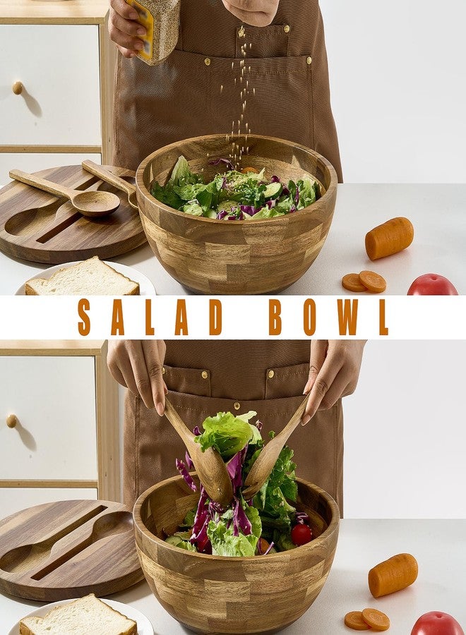 JOYMAY Acacia Wooden Salad Bowl Set, Large Serving Wood Bowl Set for Fruits, Salads and Vegetables,Wooden Mixing Bowl, Acacia Lid with Tail, Acacia Wooden Spoon and Tongs, 4 - Piece - Image 5