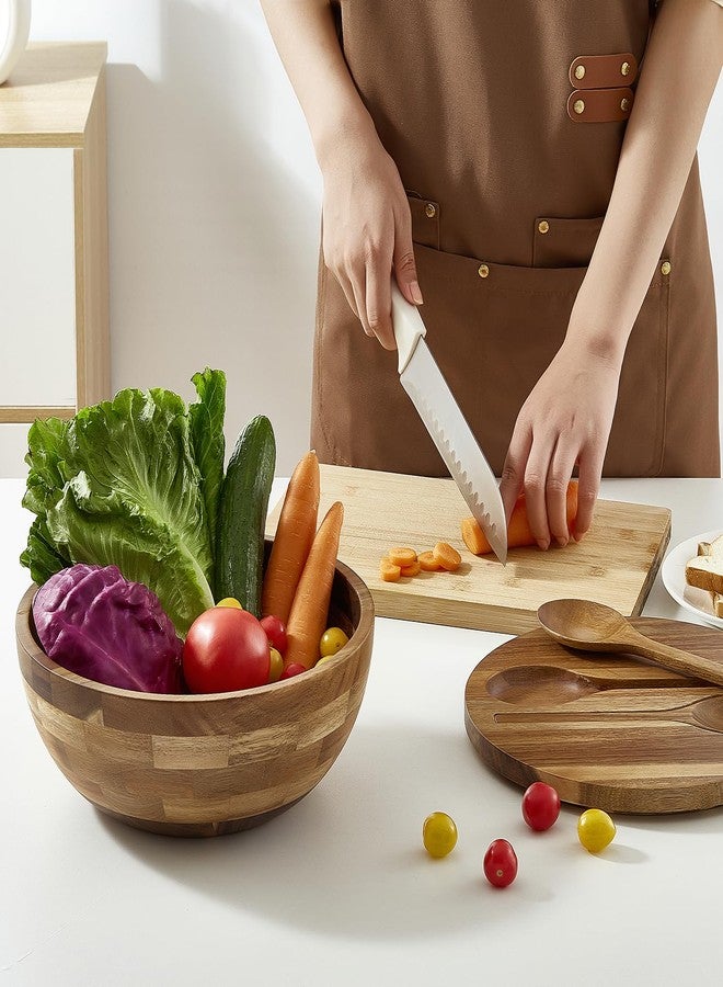 JOYMAY Acacia Wooden Salad Bowl Set, Large Serving Wood Bowl Set for Fruits, Salads and Vegetables,Wooden Mixing Bowl, Acacia Lid with Tail, Acacia Wooden Spoon and Tongs, 4 - Piece - Image 3