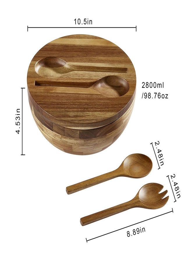 JOYMAY Acacia Wooden Salad Bowl Set, Large Serving Wood Bowl Set for Fruits, Salads and Vegetables,Wooden Mixing Bowl, Acacia Lid with Tail, Acacia Wooden Spoon and Tongs, 4 - Piece - Image 2