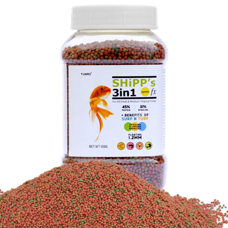 Tunai 3in1 Shipp (Spirulina, Hi-Protein and Probiotics) Fish Food for All Small to Medium Tropical Fishes| Fish Feed for Growth, Color and Strength (100g - Shipp Formula) - Image 1