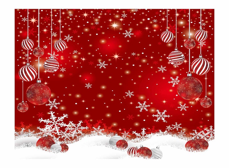 Allenjoy 8 x 6 FT Red Christmas Sparkle Bokeh Snowflakes Photography Background Xmas Party Decor Backdrop for Photo Studio Prop Supplies