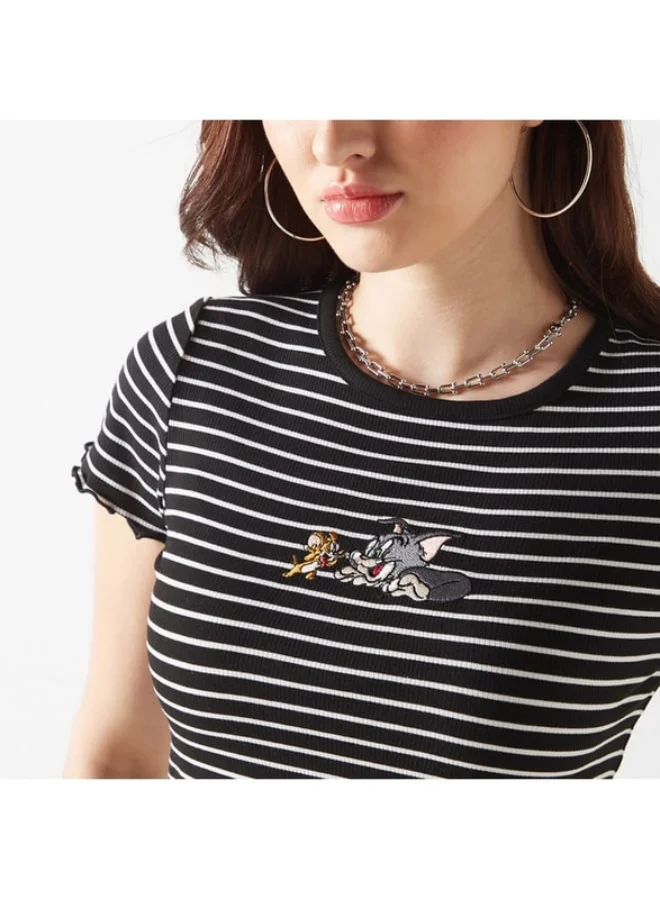 SP Characters Tom and Jerry Embroidered Crop T-shirt with Short Sleeves