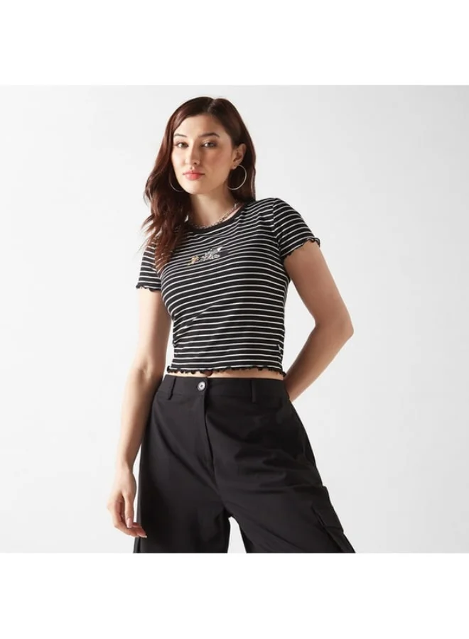 SP Characters Tom and Jerry Embroidered Crop T-shirt with Short Sleeves
