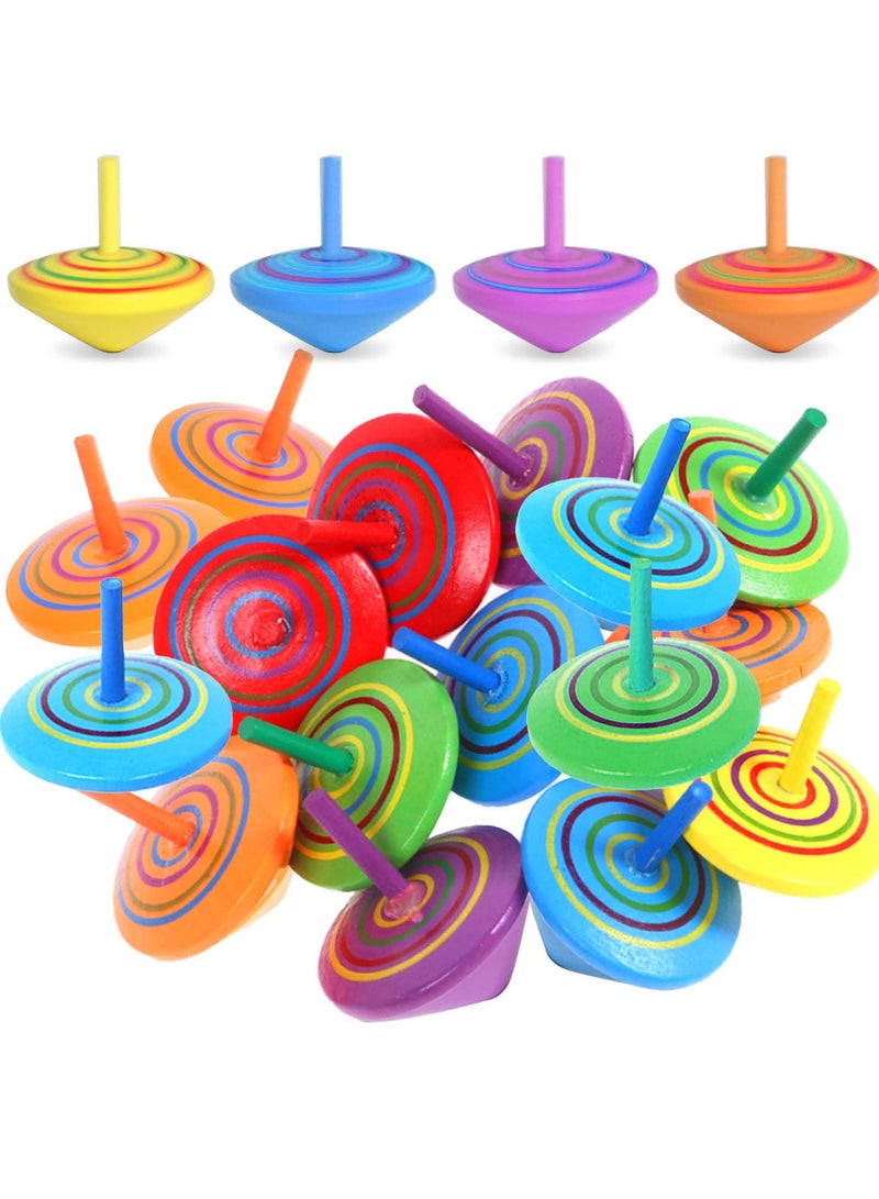 دايتويز قمة دوارة خشبية، 24 قطعة من قمم دوارة للأطفال، قمة دوارة خشبية، قمة دوارة بألوان عشوائية، قمة دوارة خشبية للأطفال، احتفالات أعياد الميلاد، جوائز الأطفال، هدايا الحفلات، هدايا تذكارية - Image 1