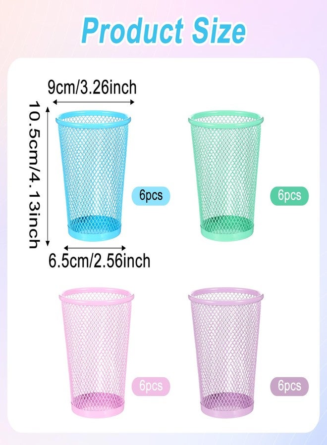 JOUTYFOR 24 Pcs Mesh Pencil Holder, Colored Metal Pen Holder Metal Pen Cup Desk Organizer Cups Makeup Brush Holders for Desk Home School Office, 4 Colors - Image 2