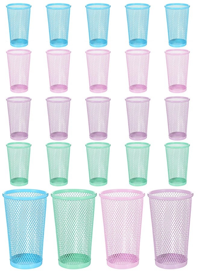 JOUTYFOR 24 Pcs Mesh Pencil Holder, Colored Metal Pen Holder Metal Pen Cup Desk Organizer Cups Makeup Brush Holders for Desk Home School Office, 4 Colors - Image 1