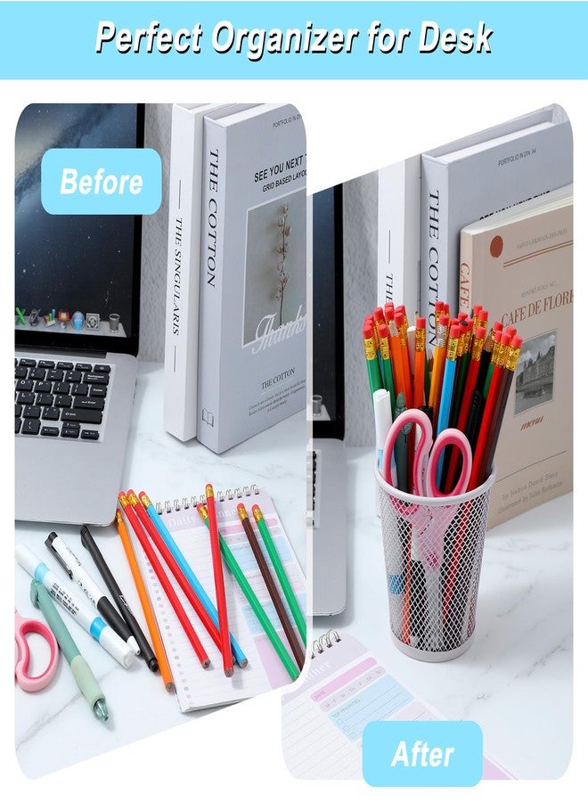 JOUTYFOR 24 Pcs Mesh Pencil Holder, Colored Metal Pen Holder Metal Pen Cup Desk Organizer Cups Makeup Brush Holders for Desk Home School Office, 4 Colors - Image 4