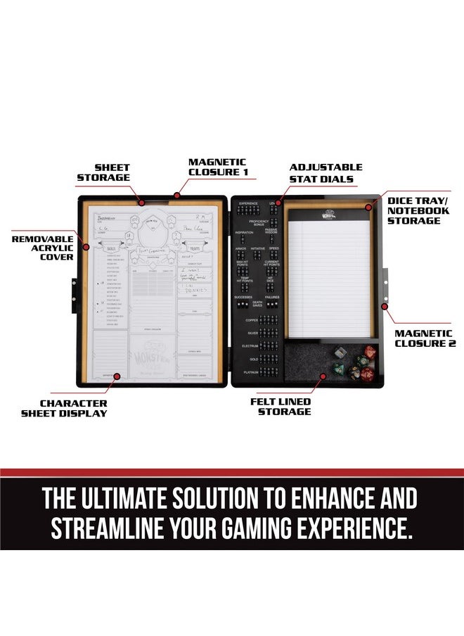 مونستر بروتكتورز حافظة Monster Wooden Deluxe DND Stat Tracker - متوافقة مع Dungeons and Dragons - تتبع إحصائيات الشخصية وهجماتها وقدراتها - غطاء أكريليك قابل للإزالة - يوفر الوقت ومتعة اللعب، هدية عيد الميلاد  - Image 2
