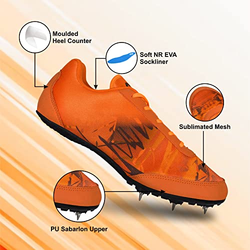 Nivia Men Zion-1 Running Spikes Shoes, Running Spikes for Athletics, Track and Field Shoes for Men (Orange) UK-03 - Image 2